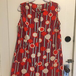 vintage 1960s red, white and blue polka dot sleeveless dress